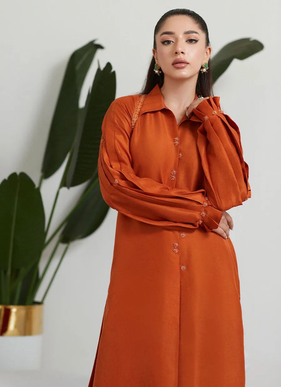 Spanish Orange Raw Silk Shirt