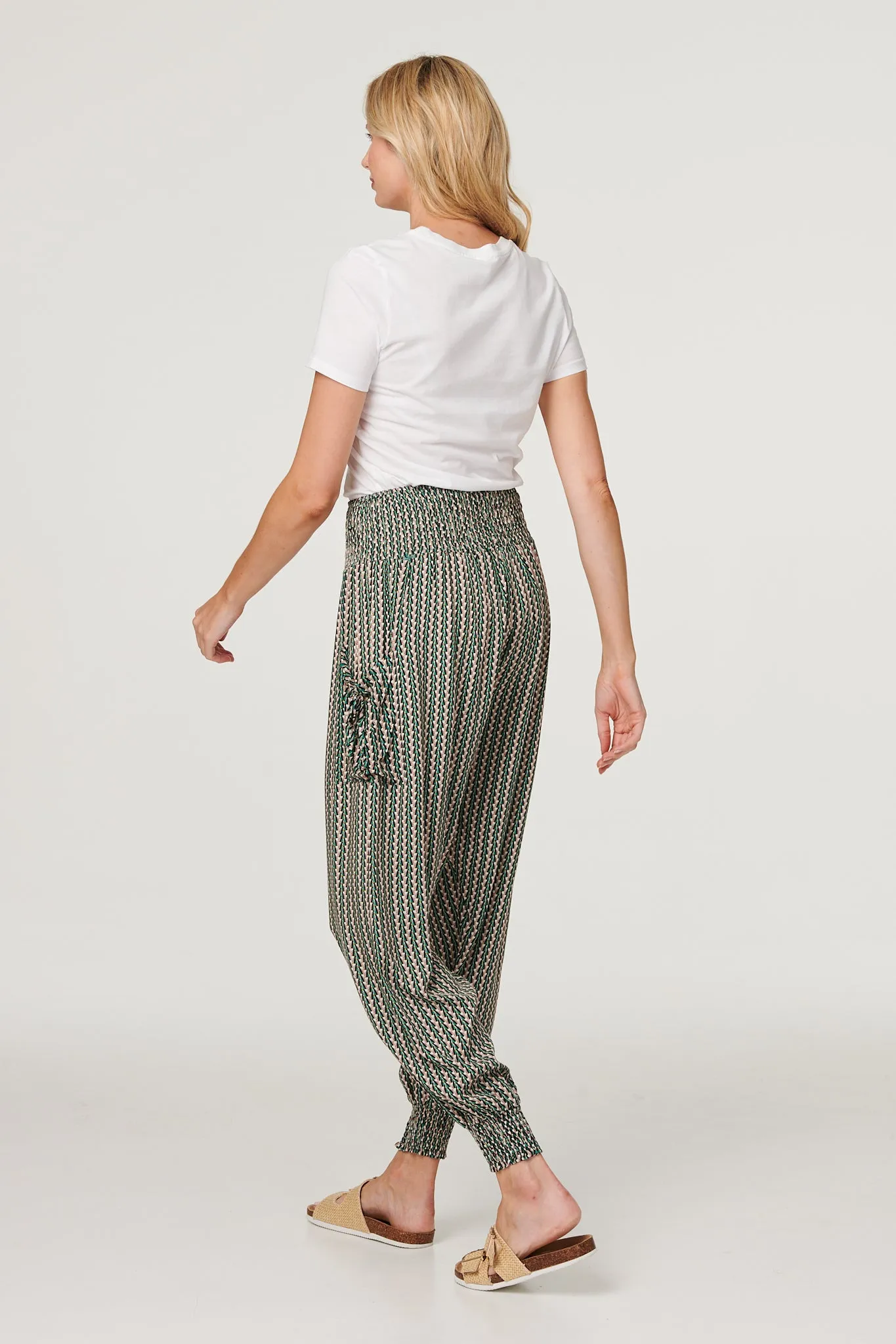 Stripe Print Pocket Detail Harem Pants