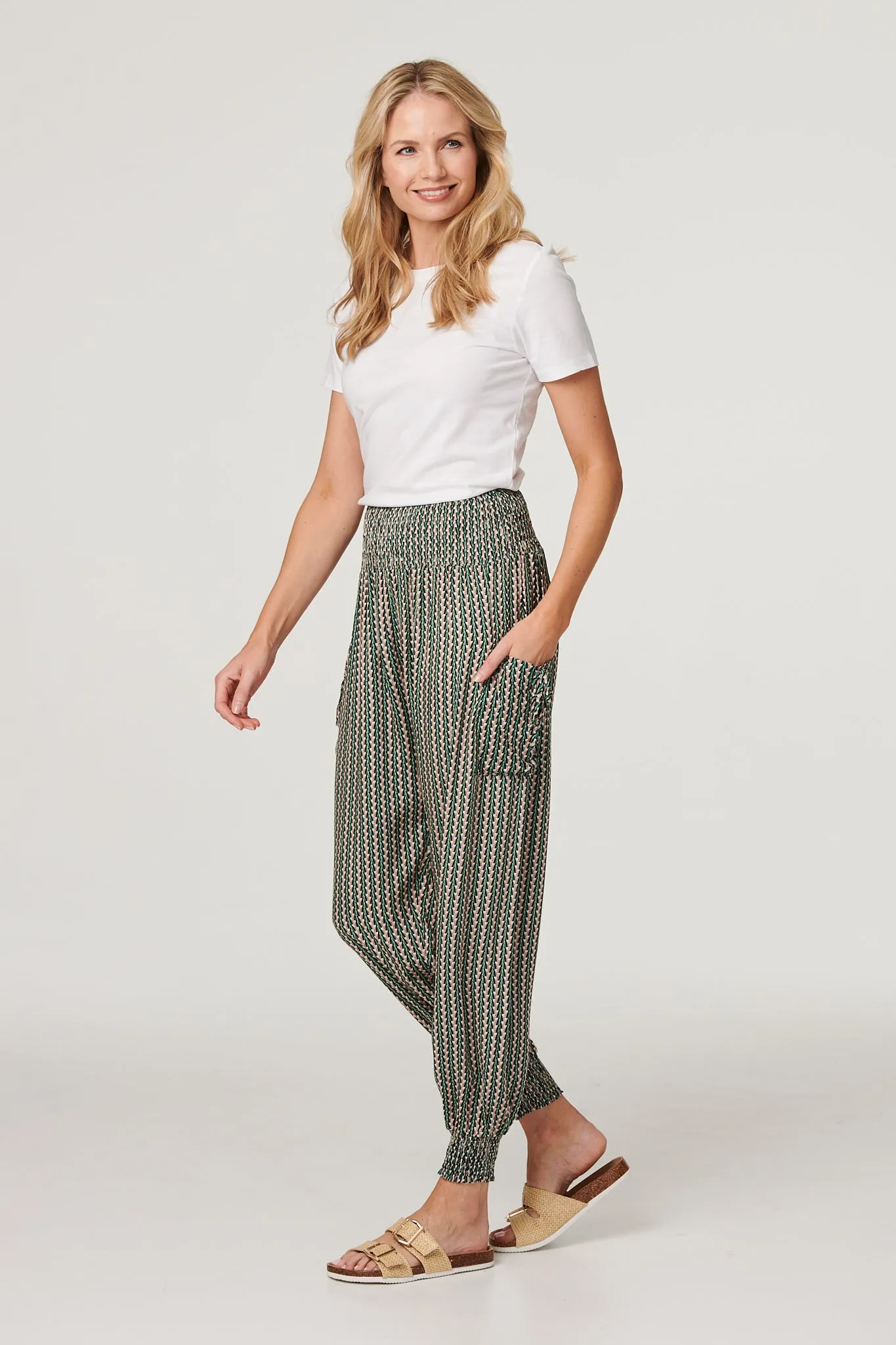 Stripe Print Pocket Detail Harem Pants