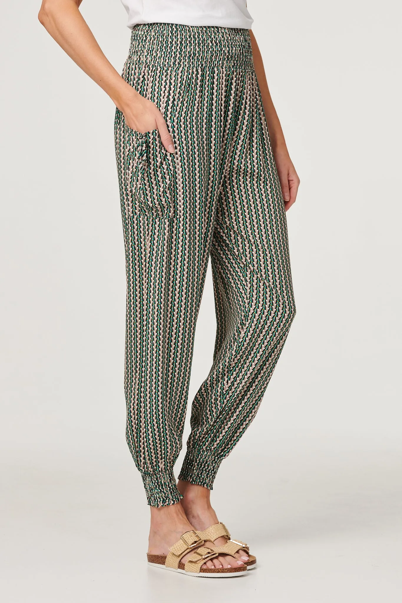 Stripe Print Pocket Detail Harem Pants