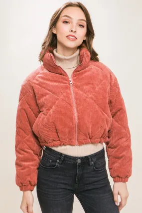 Terra Corduroy Semi-Cropped Zip Up Jacket With Pockets