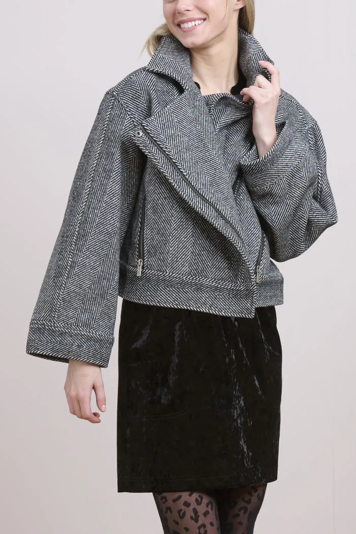 TIA HERRINGBONE CROPPED BIKER JACKET