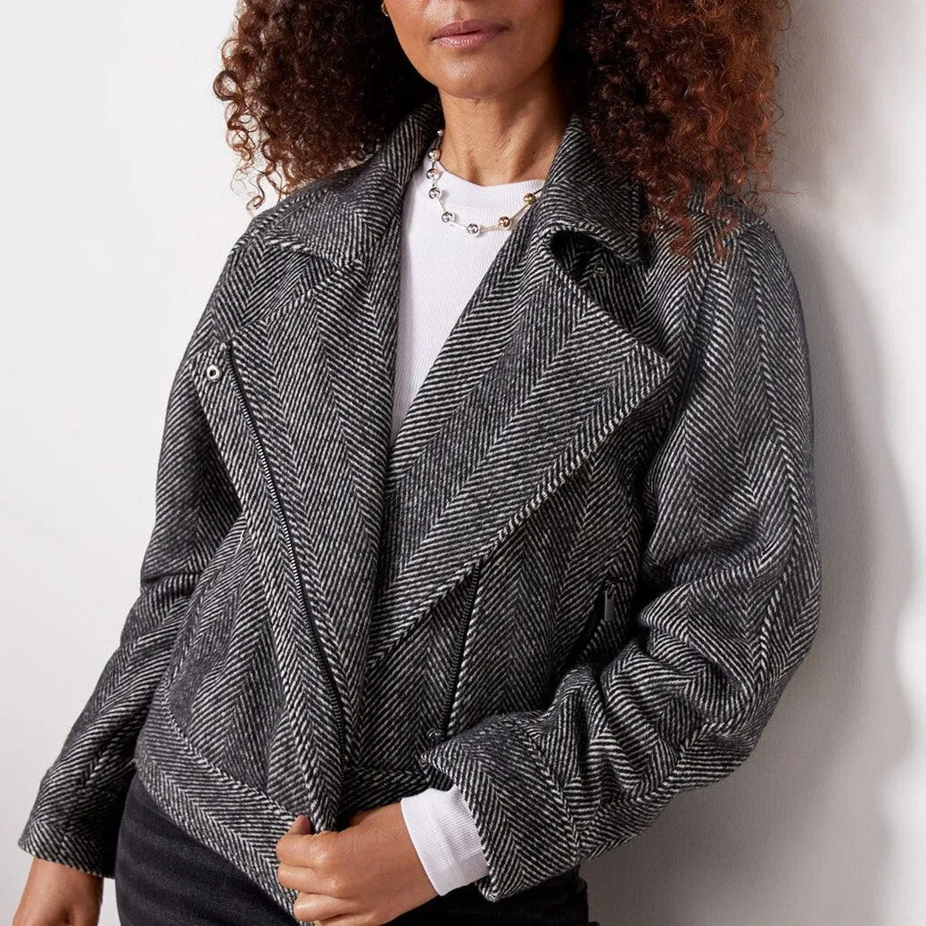 TIA HERRINGBONE CROPPED BIKER JACKET