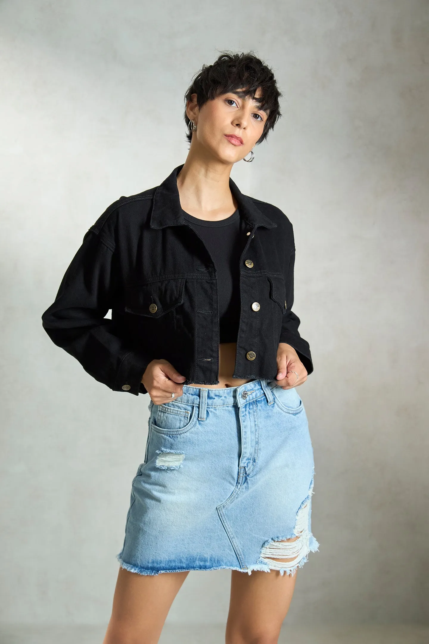 Umbra|Denim Cropped Trucker Jacket