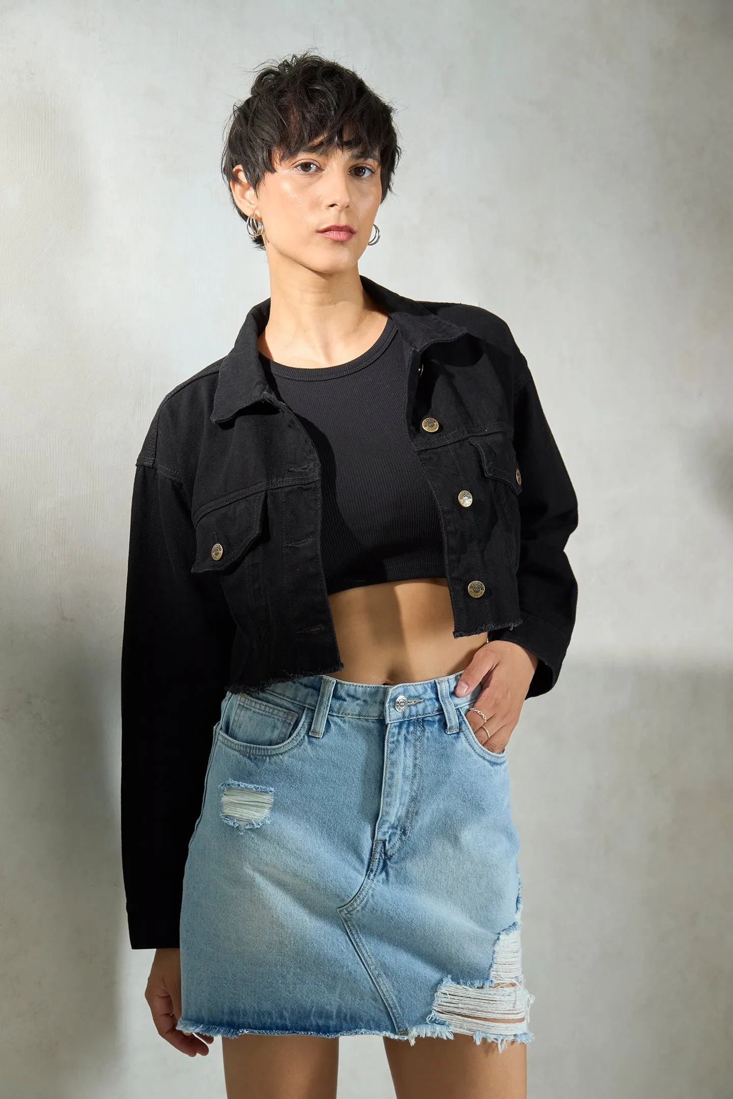 Umbra|Denim Cropped Trucker Jacket