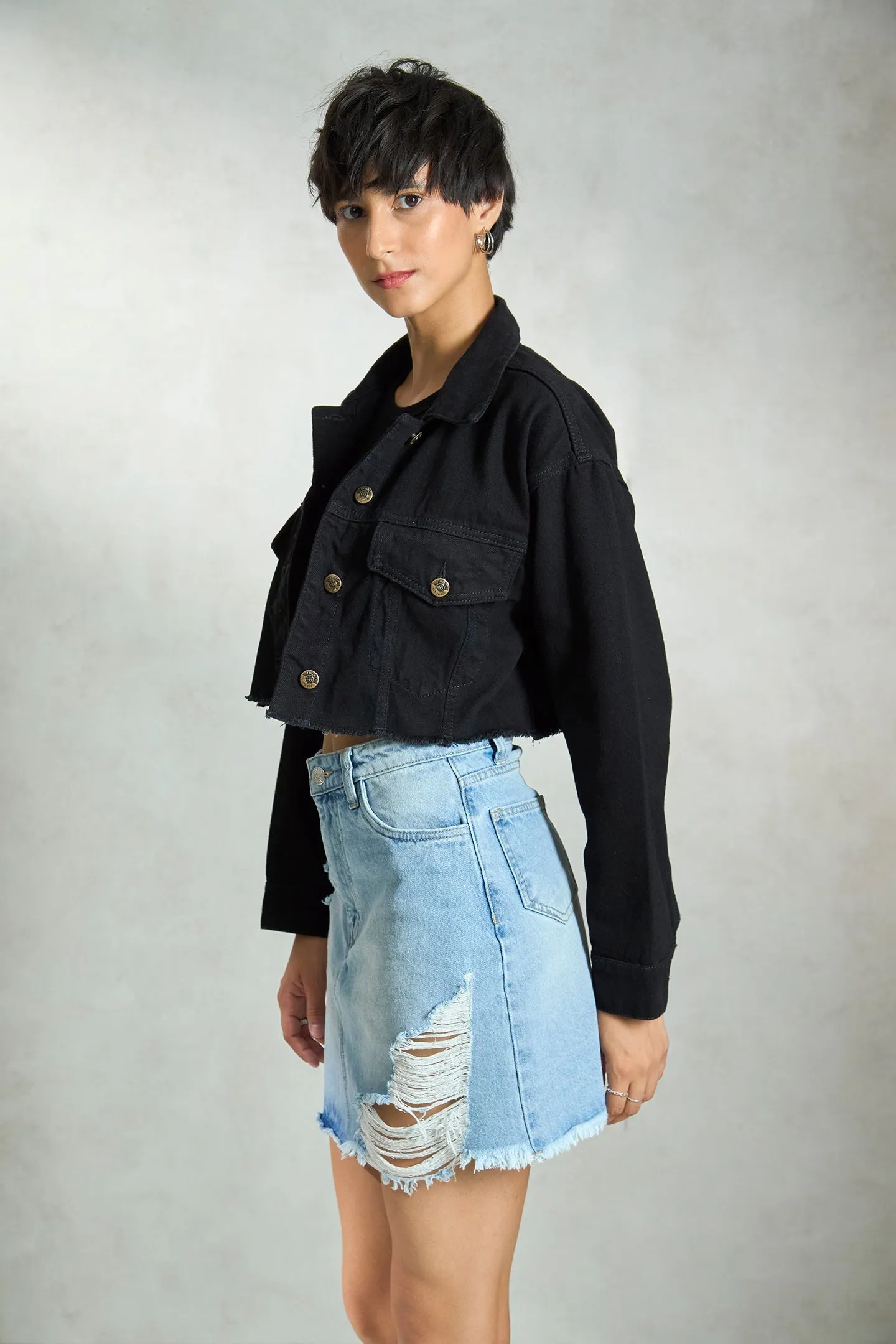 Umbra|Denim Cropped Trucker Jacket