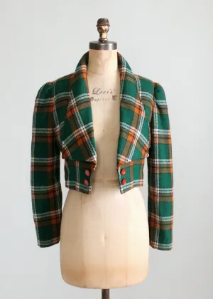 Vintage 1970s Plaid Wool Tuxedo Style Jacket