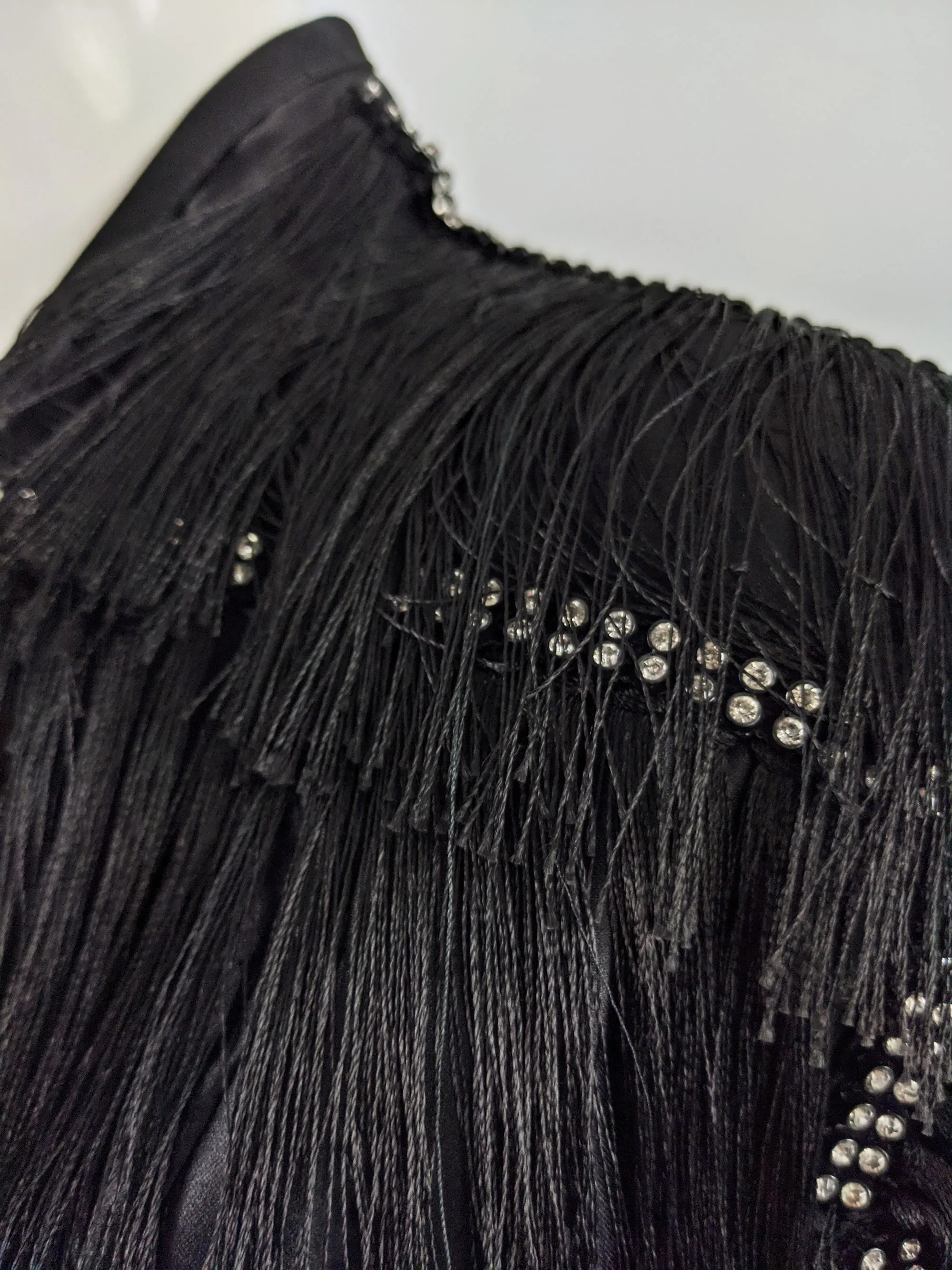 Vintage Black Satin Fringed Bolero Jacket, 1990s