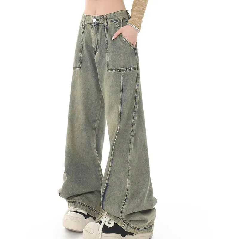 Vintage High Waist Baggy Denim Pants for Women in Blue