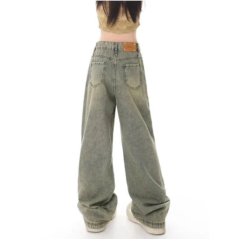 Vintage High Waist Baggy Denim Pants for Women in Blue