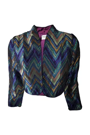 Vintage Purple, Teal & Gold Metallic Brocade Bolero Jacket, 1980s