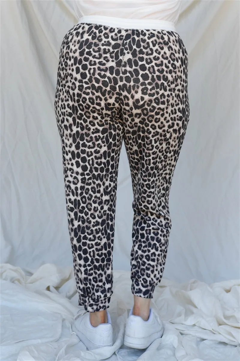 Voluptuous ( ) Plus Brown Leopard Print Two Pocket Joggers Pants