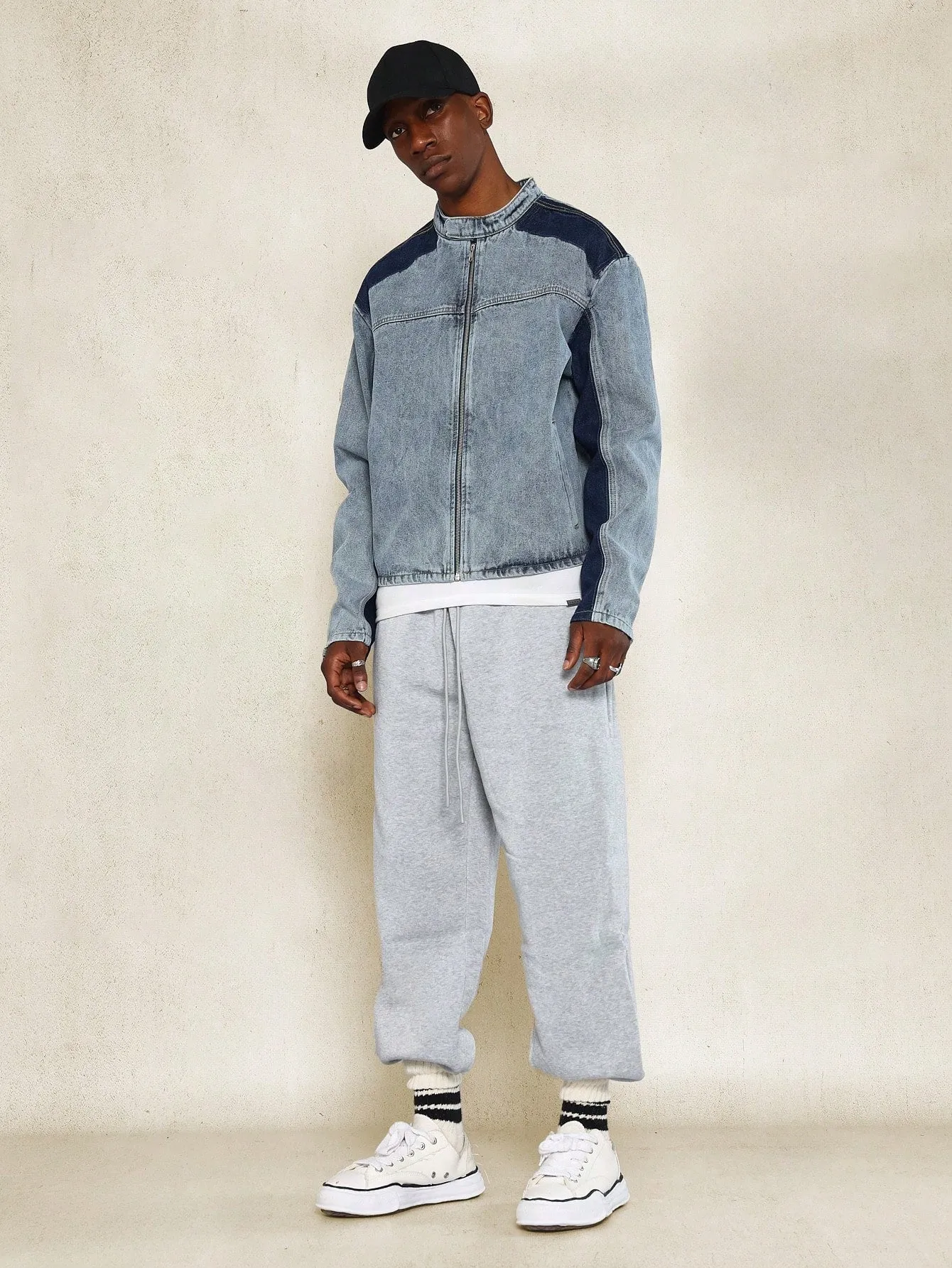 Washed Cropped Worker 2 Tone Denim Jacket