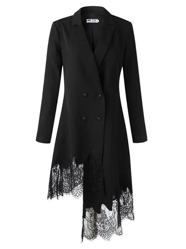 Wenkouban-Winter outfits Christmas Black Friday Irregular Lace Hem Double Breasted Slim Waist Blazer