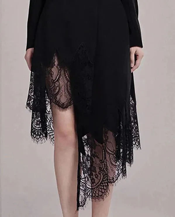 Wenkouban-Winter outfits Christmas Black Friday Irregular Lace Hem Double Breasted Slim Waist Blazer