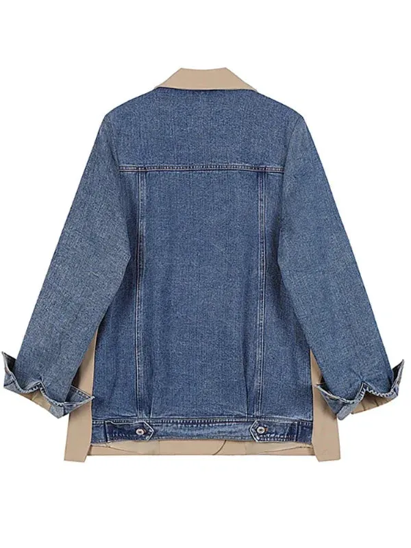 Wenkouban-Winter outfits Christmas Black Friday Notched Collar Double Breasted Denim Patchwork Blazer Jacket