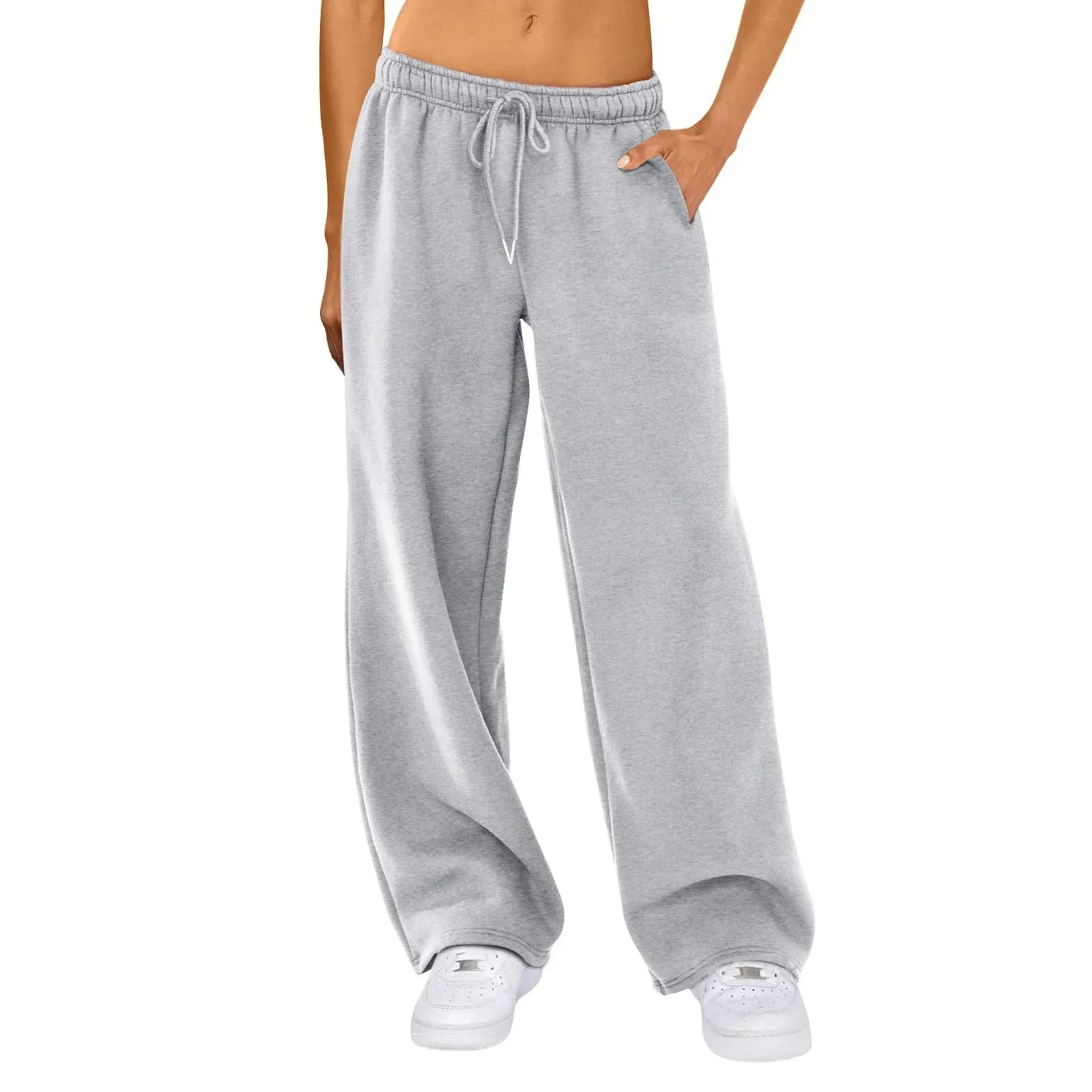 Wide Leg Joggers Solid Drawstring High Waist Lounge Casual Pants