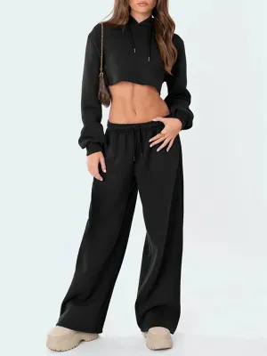 Wide Leg Joggers Solid Drawstring High Waist Lounge Casual Pants