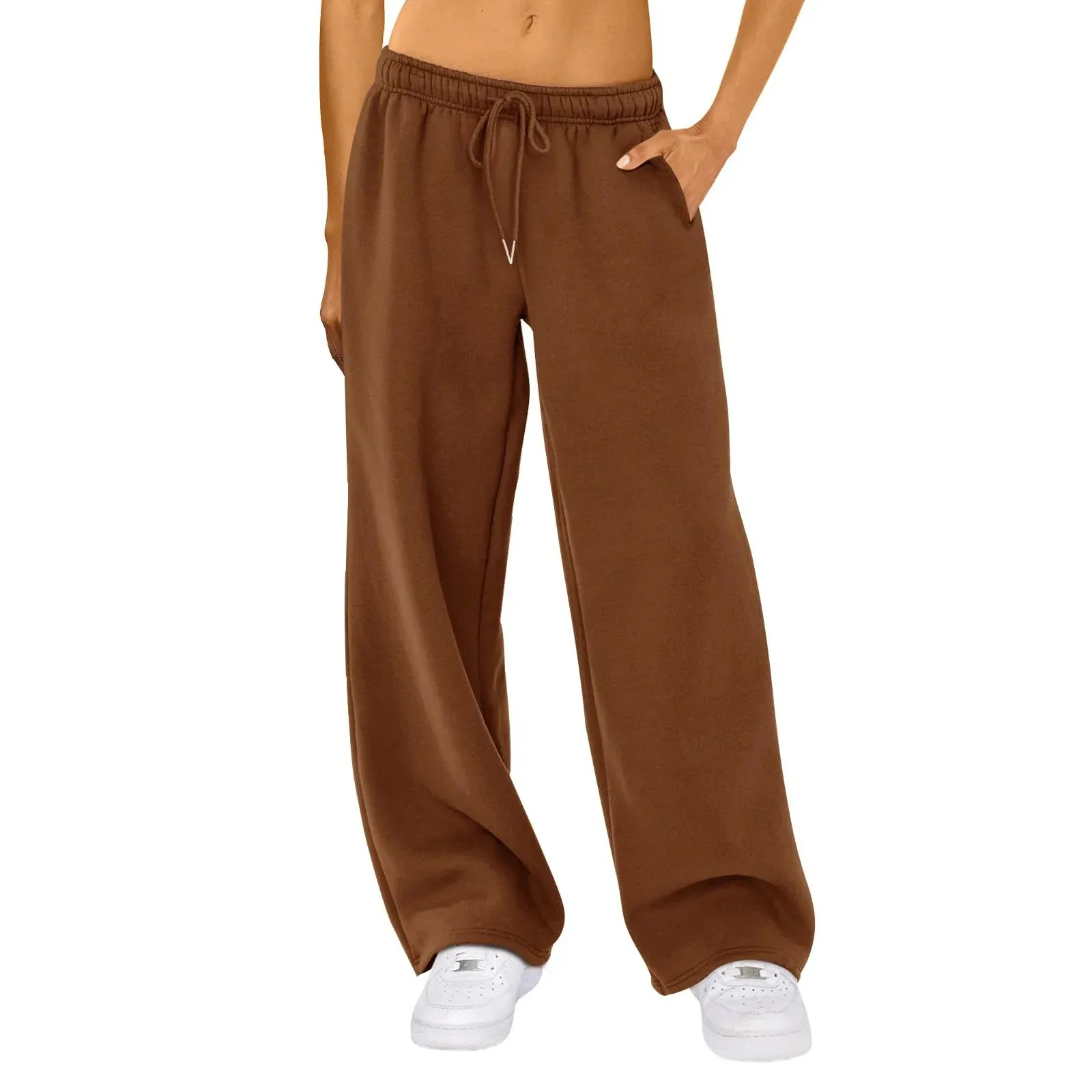 Wide Leg Joggers Solid Drawstring High Waist Lounge Casual Pants