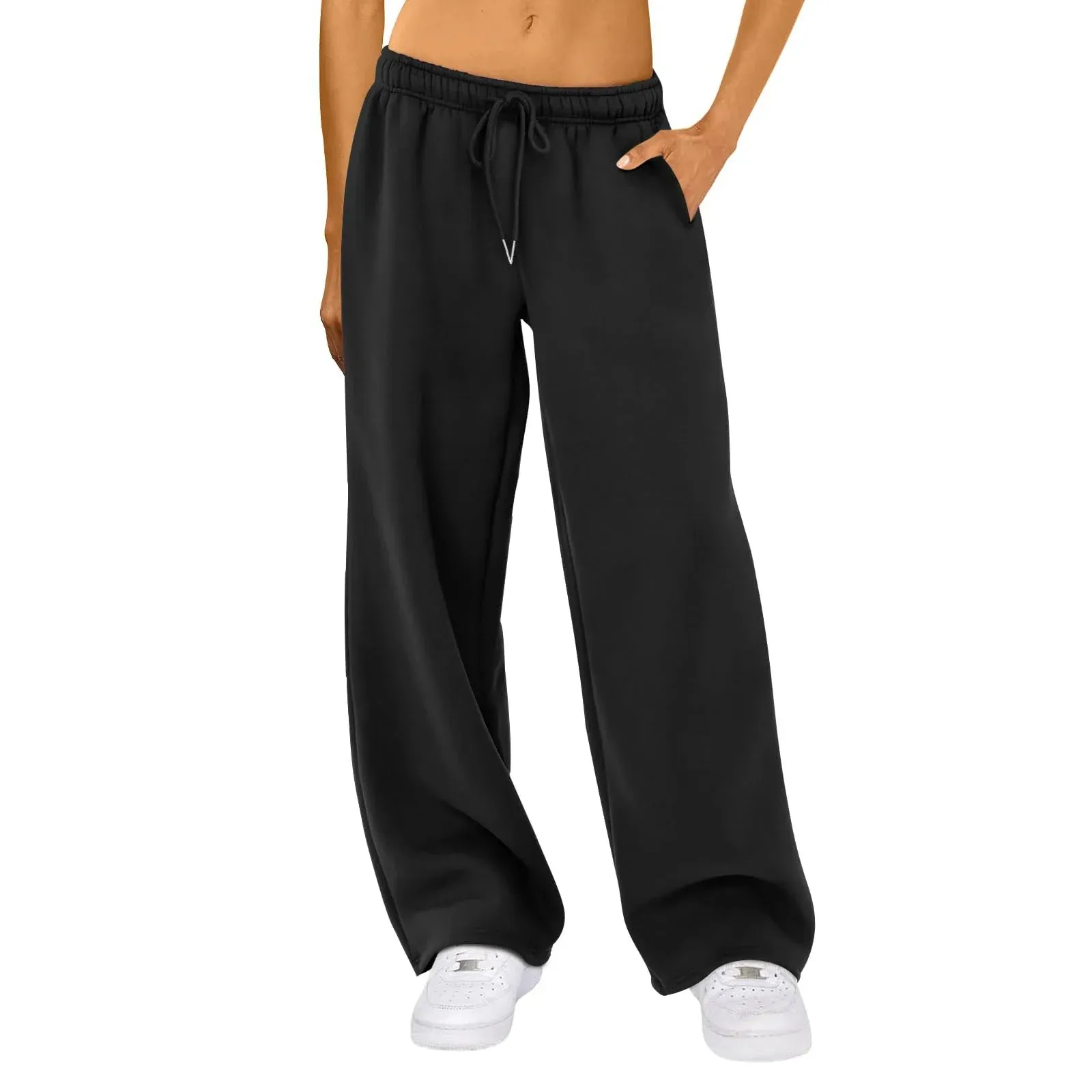 Wide Leg Joggers Solid Drawstring High Waist Lounge Casual Pants