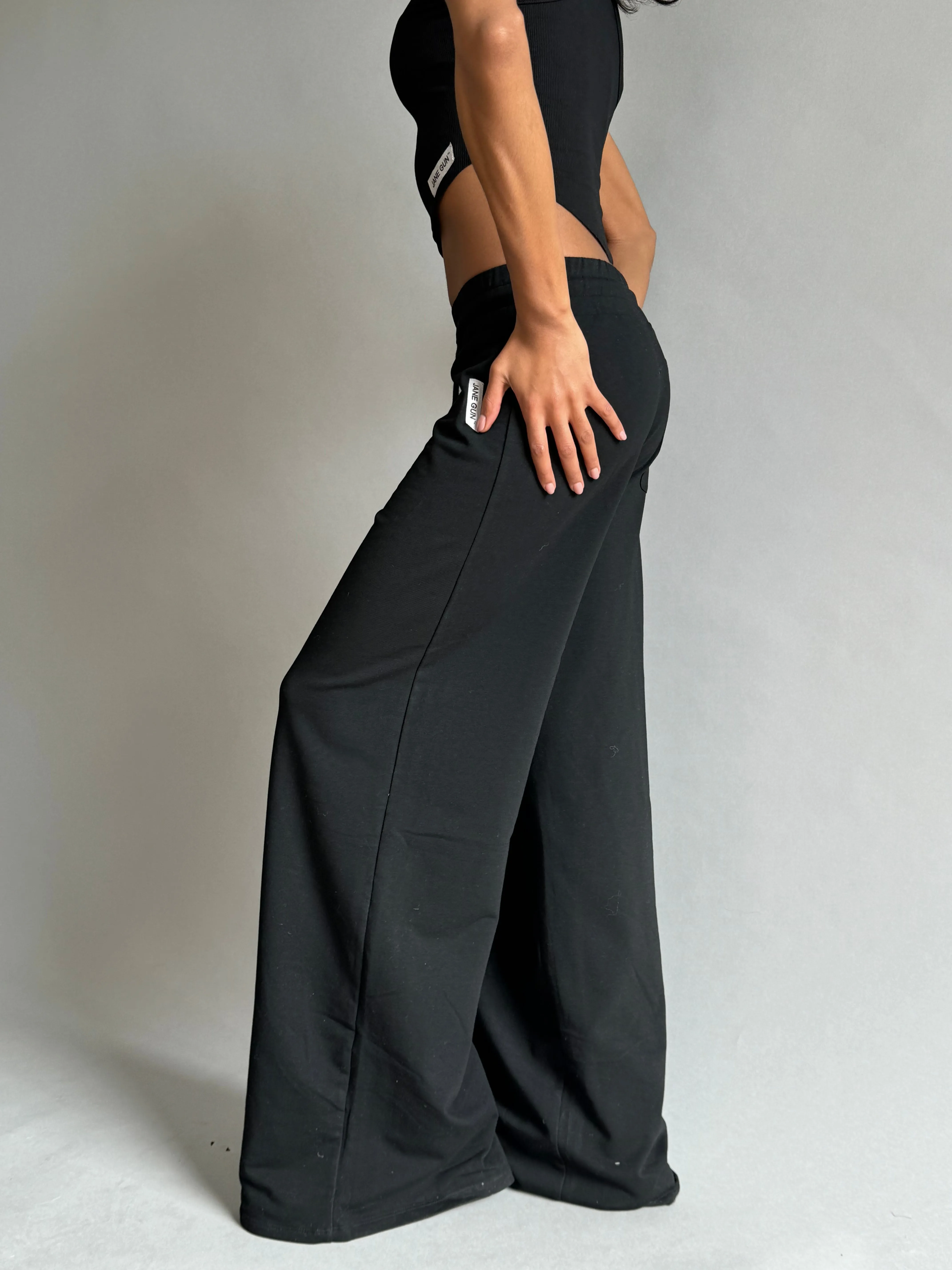 Wide Leg Training Joggers  - Black