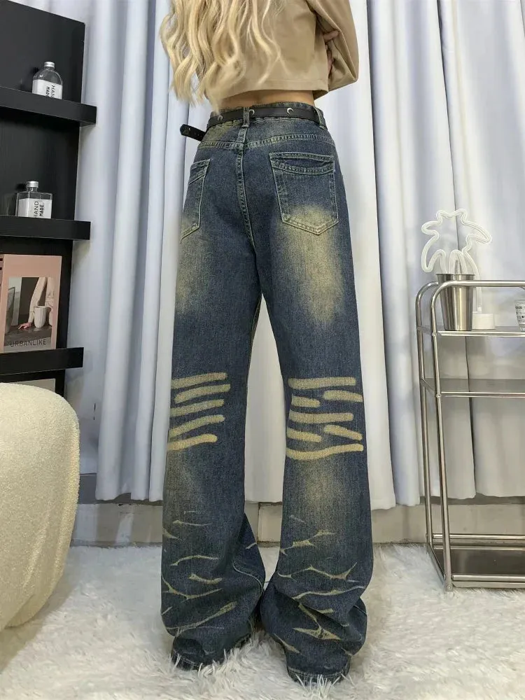 Woman Hip Hop Fashion Kpop Wide Leg High Waist Denim Pants