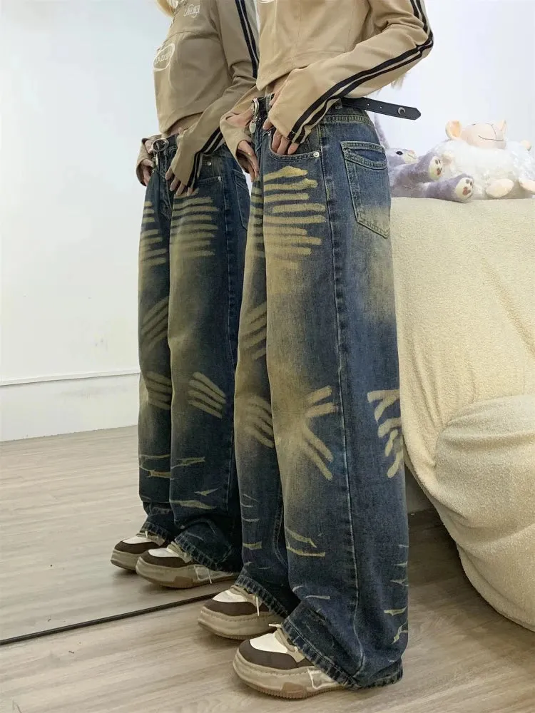 Woman Hip Hop Fashion Kpop Wide Leg High Waist Denim Pants