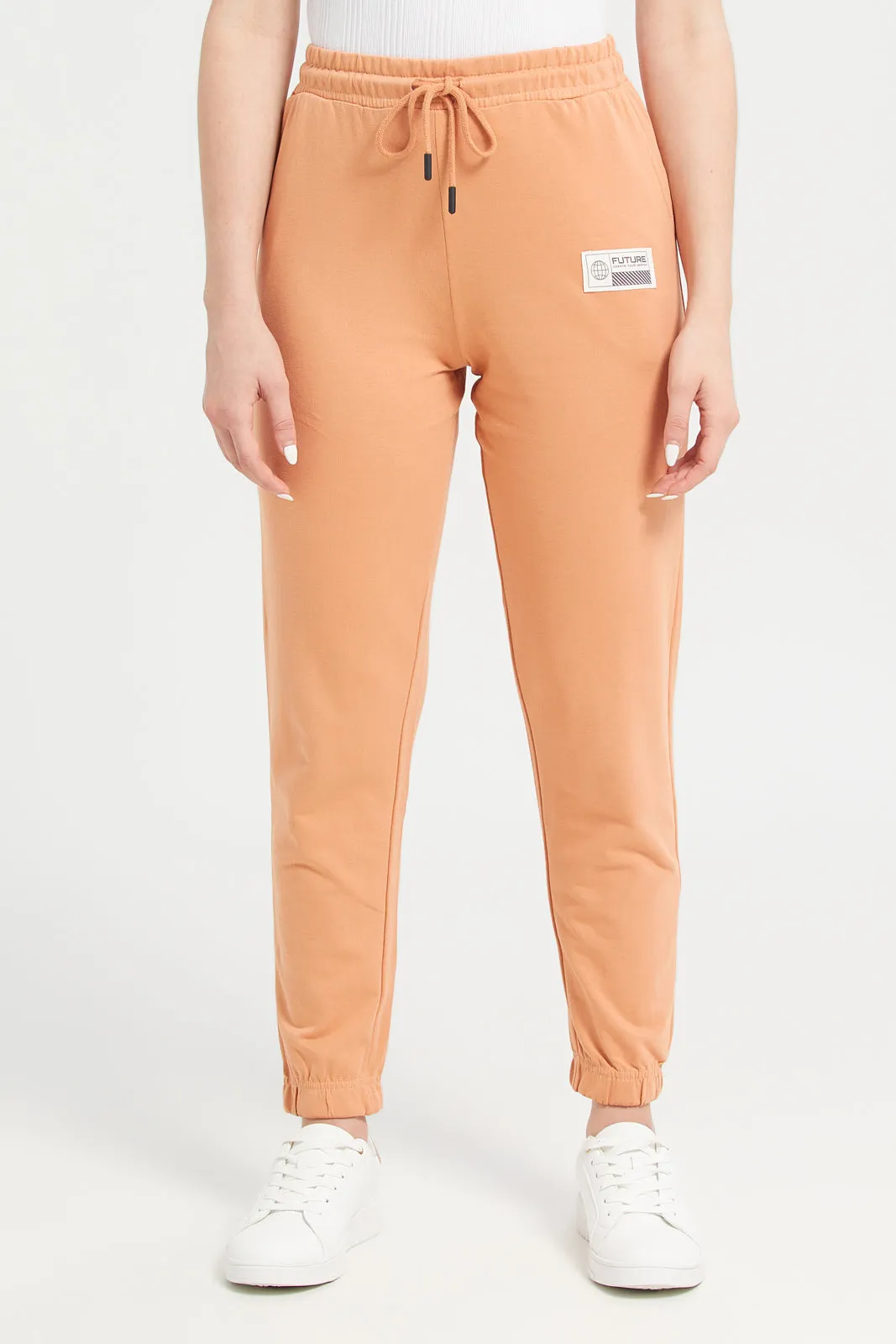 Women Orange Embroidered Joggers