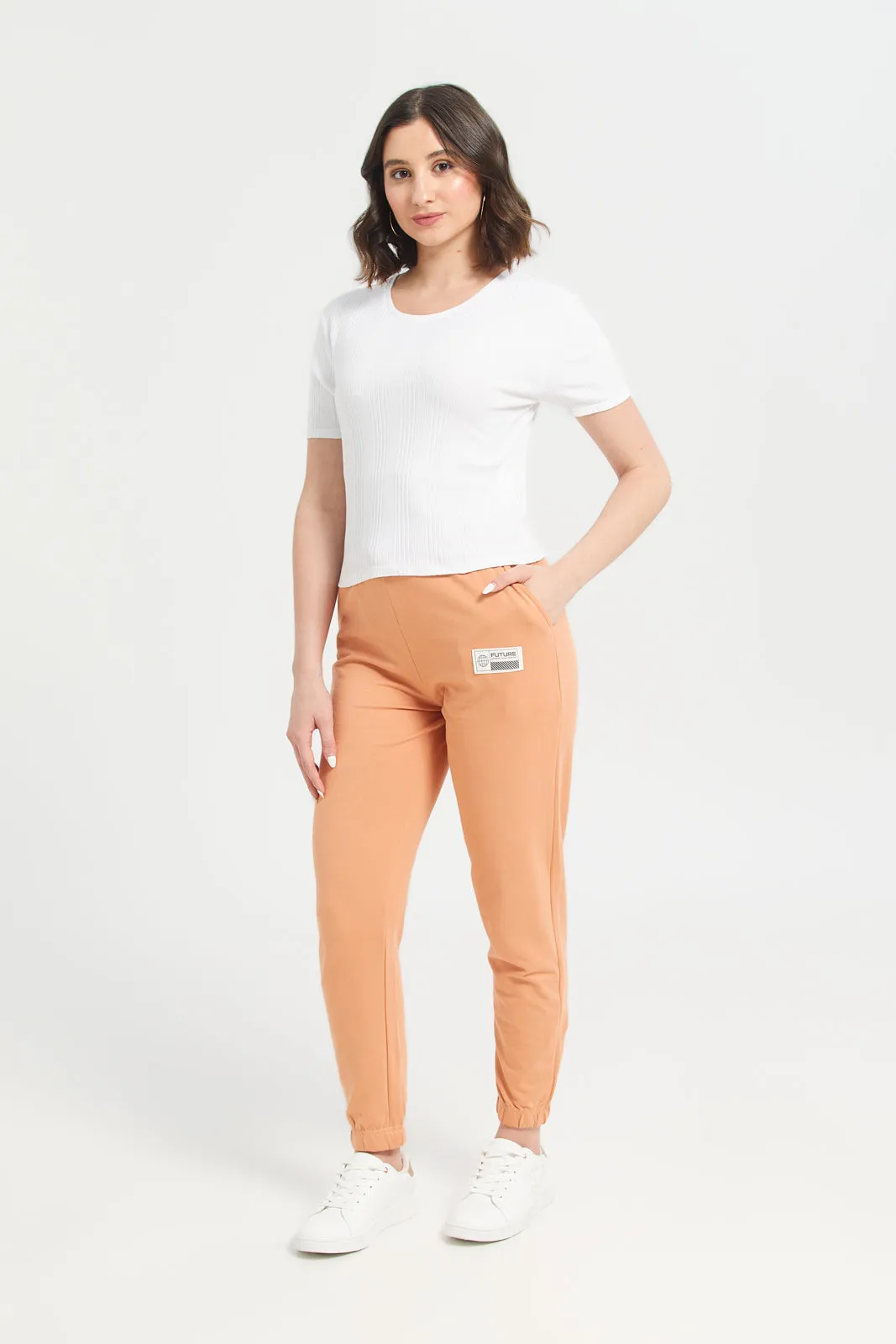 Women Orange Embroidered Joggers