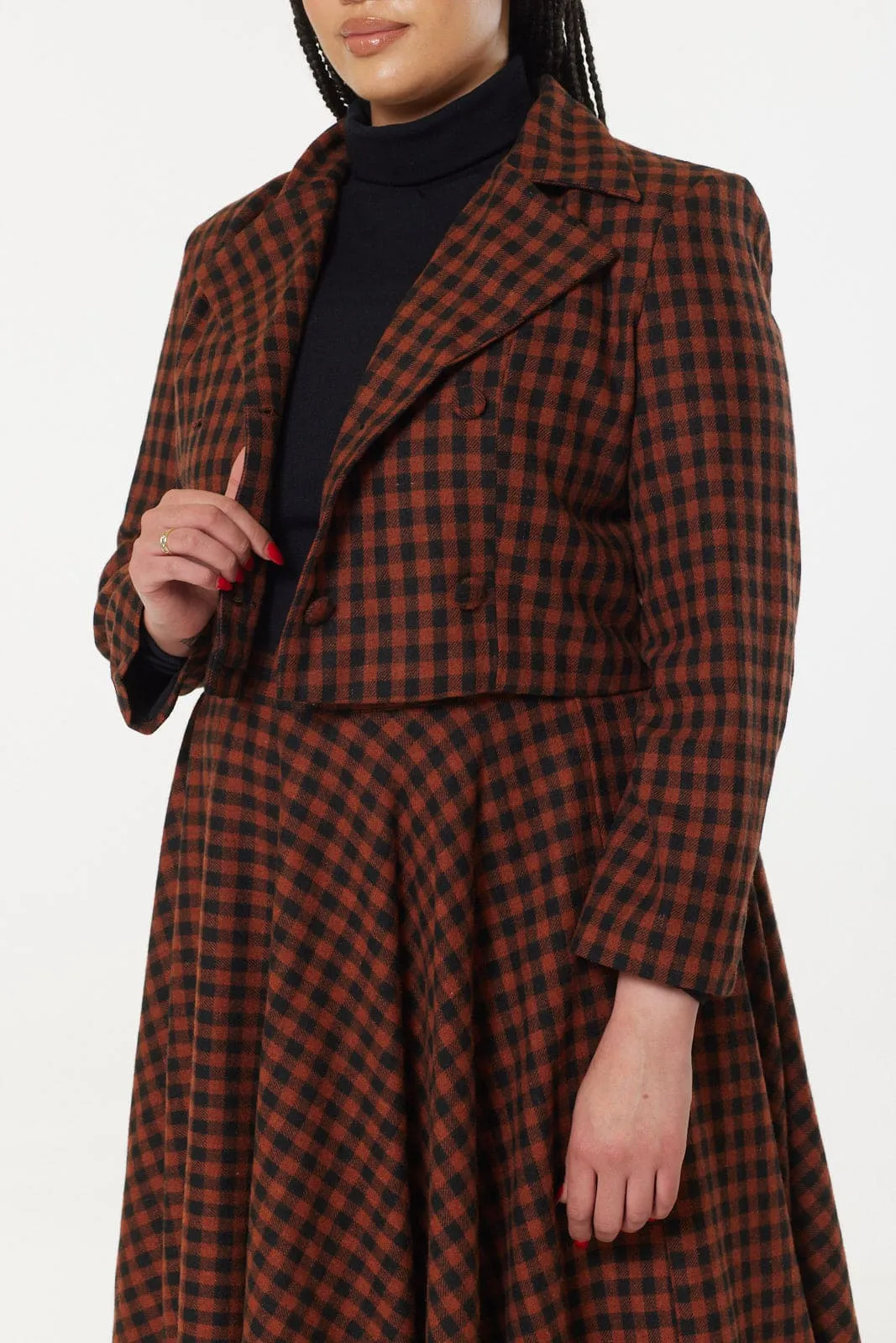 Women's Copper and Black Check Woollen Cropped Jacket