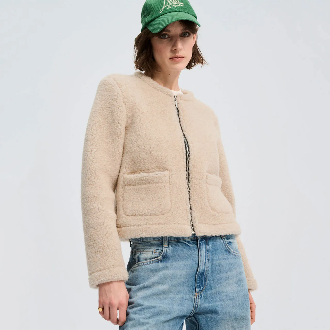 Women's Plush Cropped Jacket - 100% Wool - Sand (S, M, L)