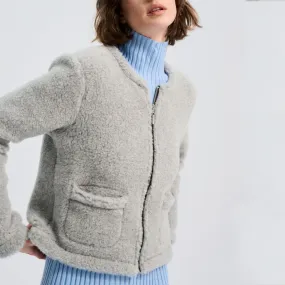 Women's Plush Cropped Jacket - 100% Wool - Silver Grey (S, M, L)