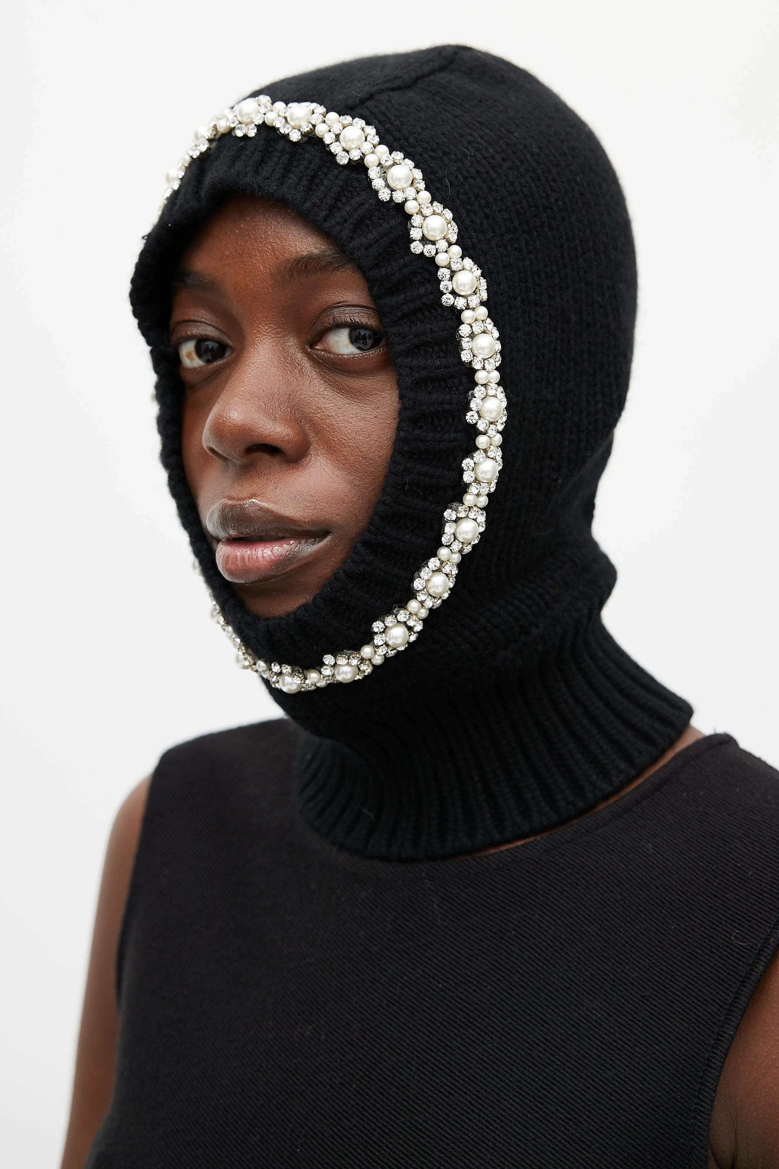 X Moncler Black & Silver Wool Jewel Balaclava