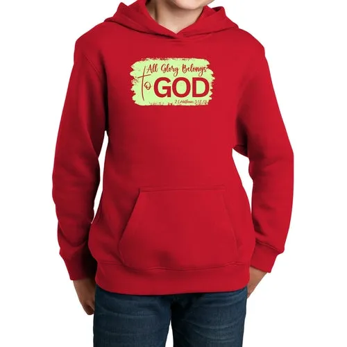 Youth Long Sleeve Hoodie All Glory Belongs to God Christian Neon