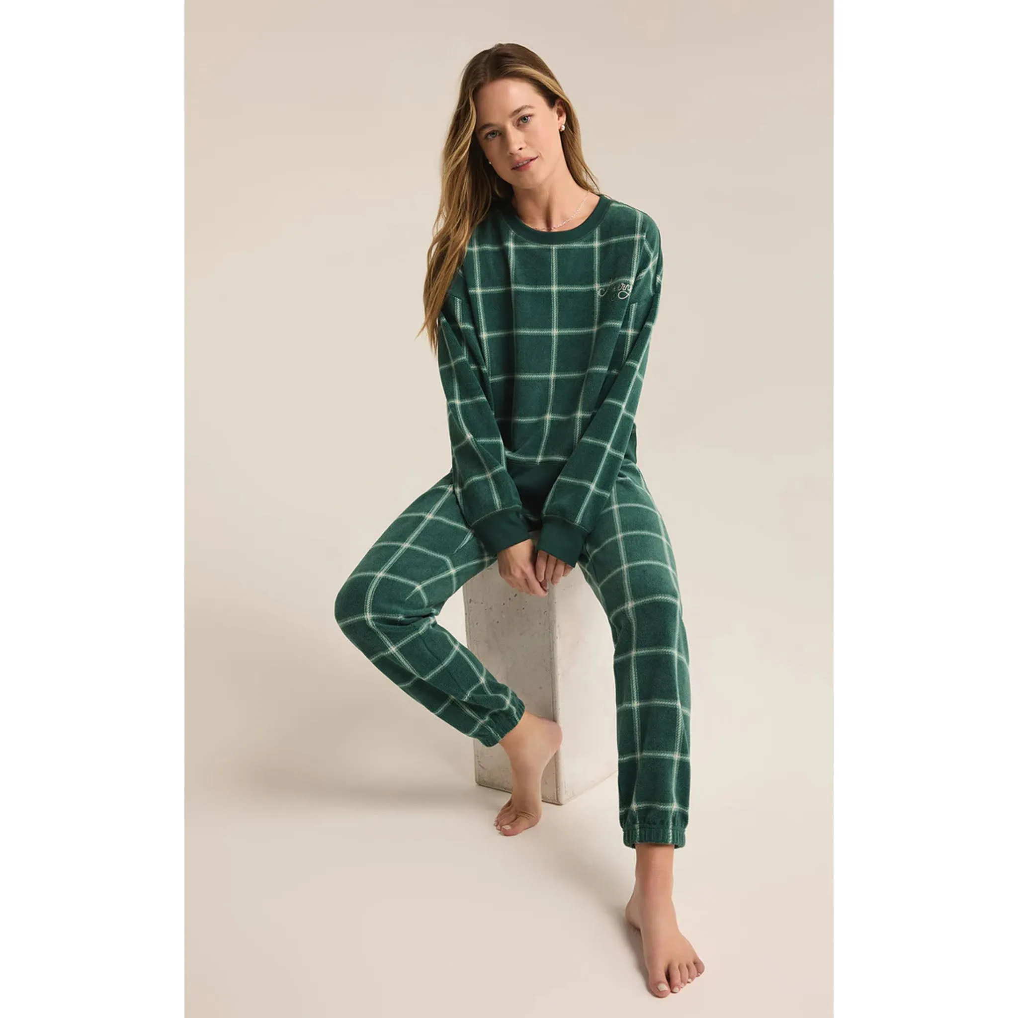 Z Supply Plaid Jogger in Noble Fir